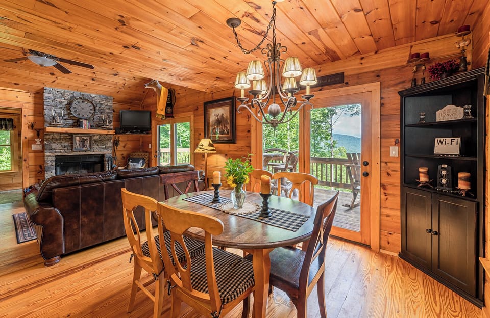 Dining table next to living room