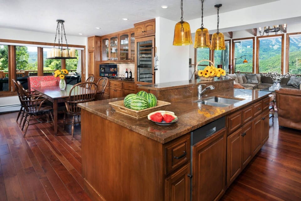The open concept living space is great for a group of friends or family traveling together to enjoy the Snowmass area.