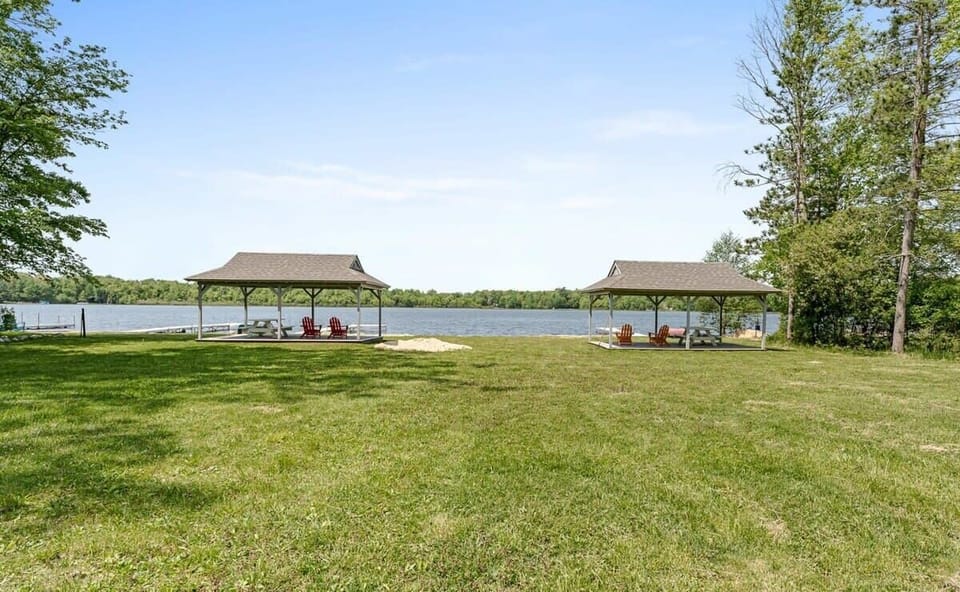 Approaching the beach area on Upper Scott Lake - the designated area for Maple Woods Hideaway is to the left