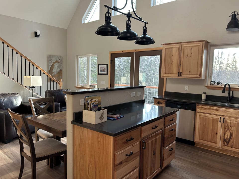 The view as you enter the living are through the sliding barn door is beautiful.