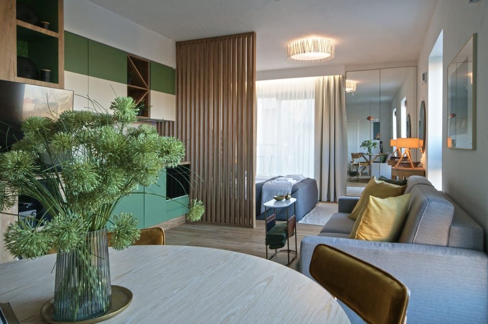 Apartment | Living area | 50-inch flat-screen TV with cable channels, TV