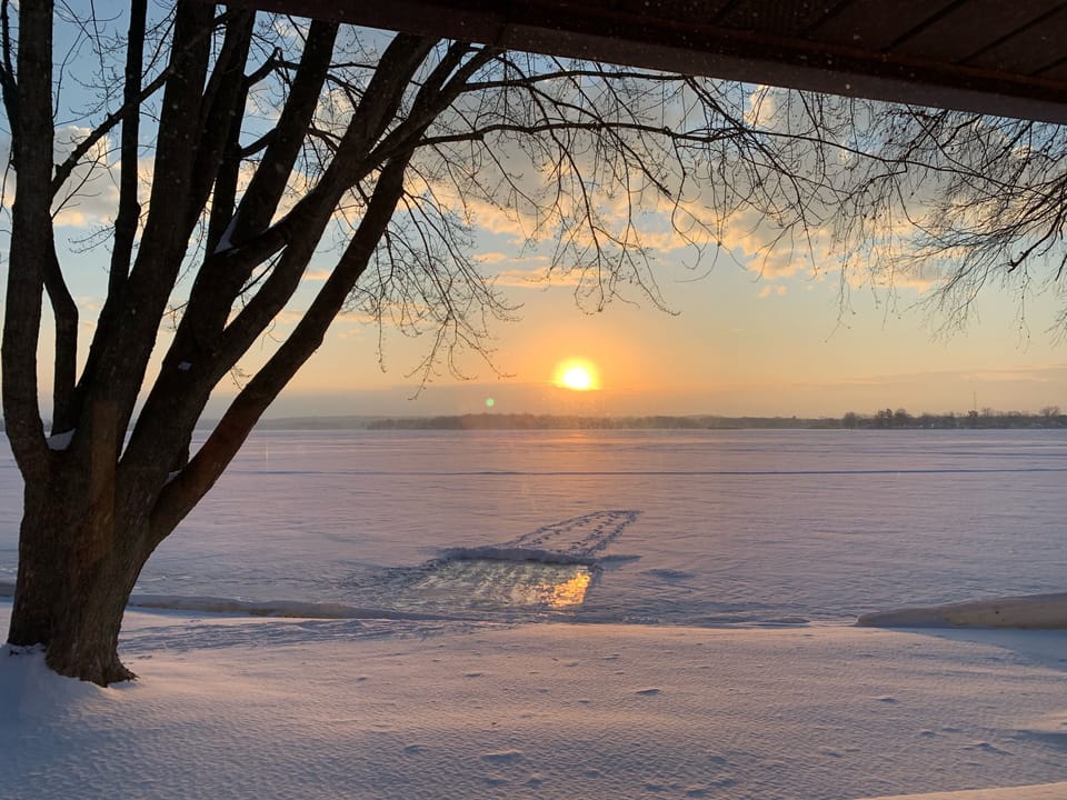 Frozen Gun Lake is perfect for a hike across the lake or for snowmobiling.