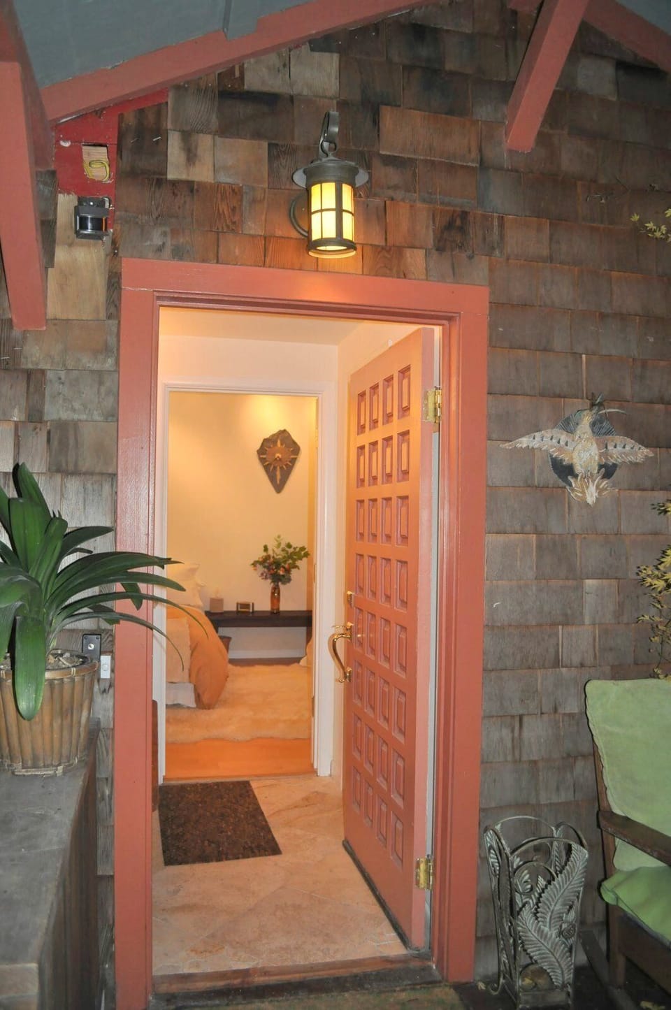 Entry view with Phoenix rising I made, on the right wall