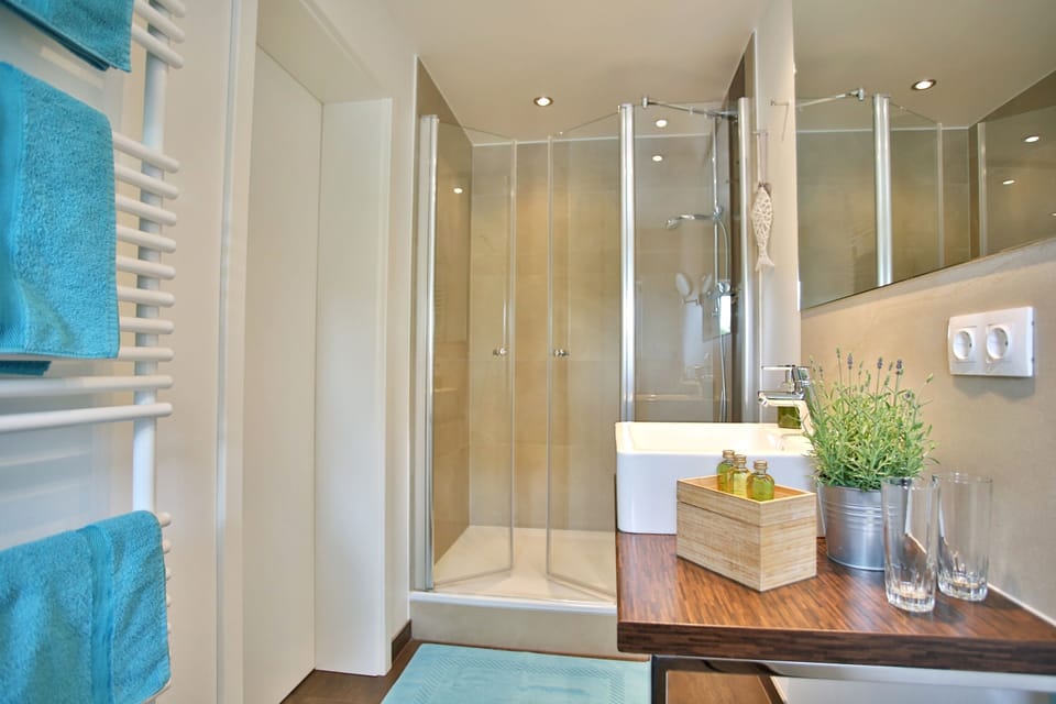 Shower, free toiletries, hair dryer, bathrobes