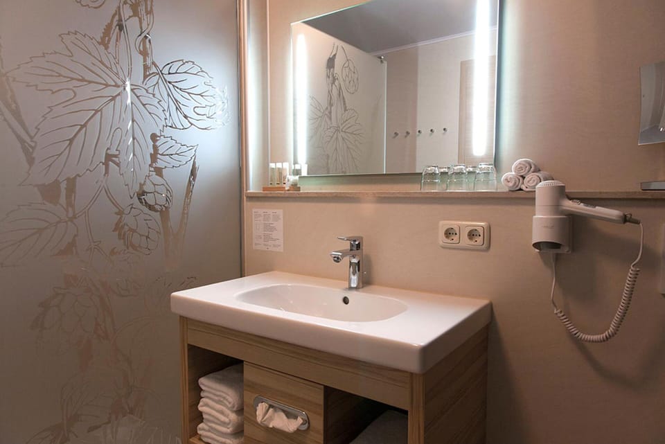 Shower, free toiletries, hair dryer, towels