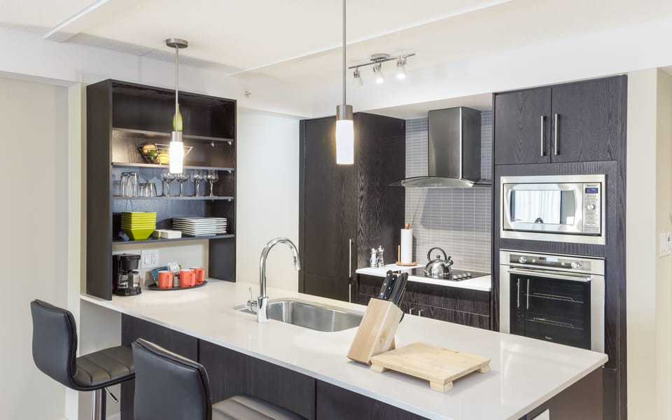 Mini-fridge, microwave, coffee/tea maker, electric kettle