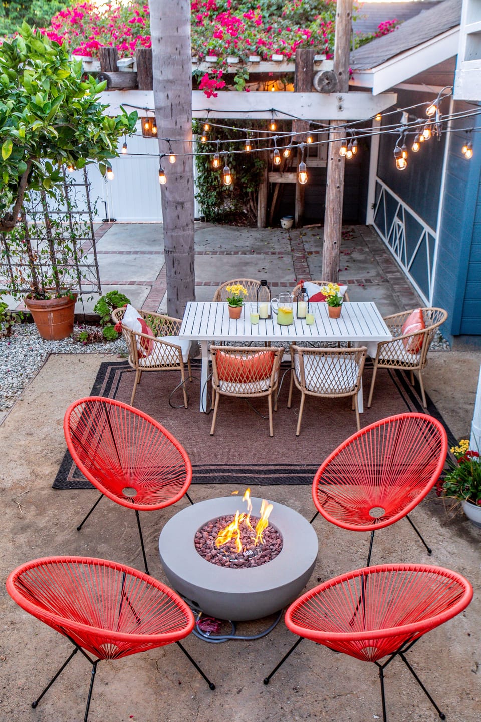 Warm firepit lounge on the patio
