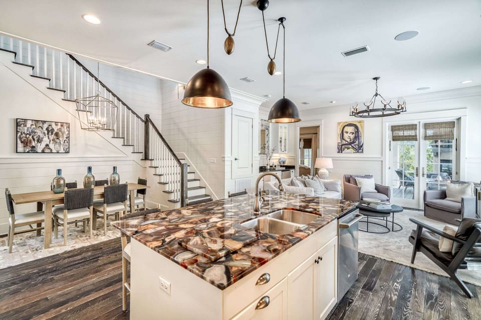 Custom agate countertops in the stunning kitchen
