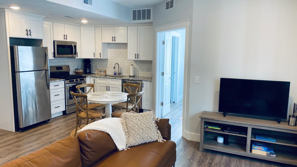 View from living room into kitchen
