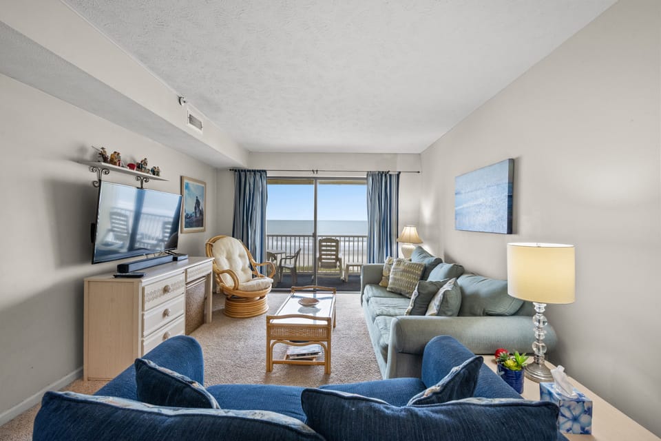 This oceanfront living room is the perfect place to relax.