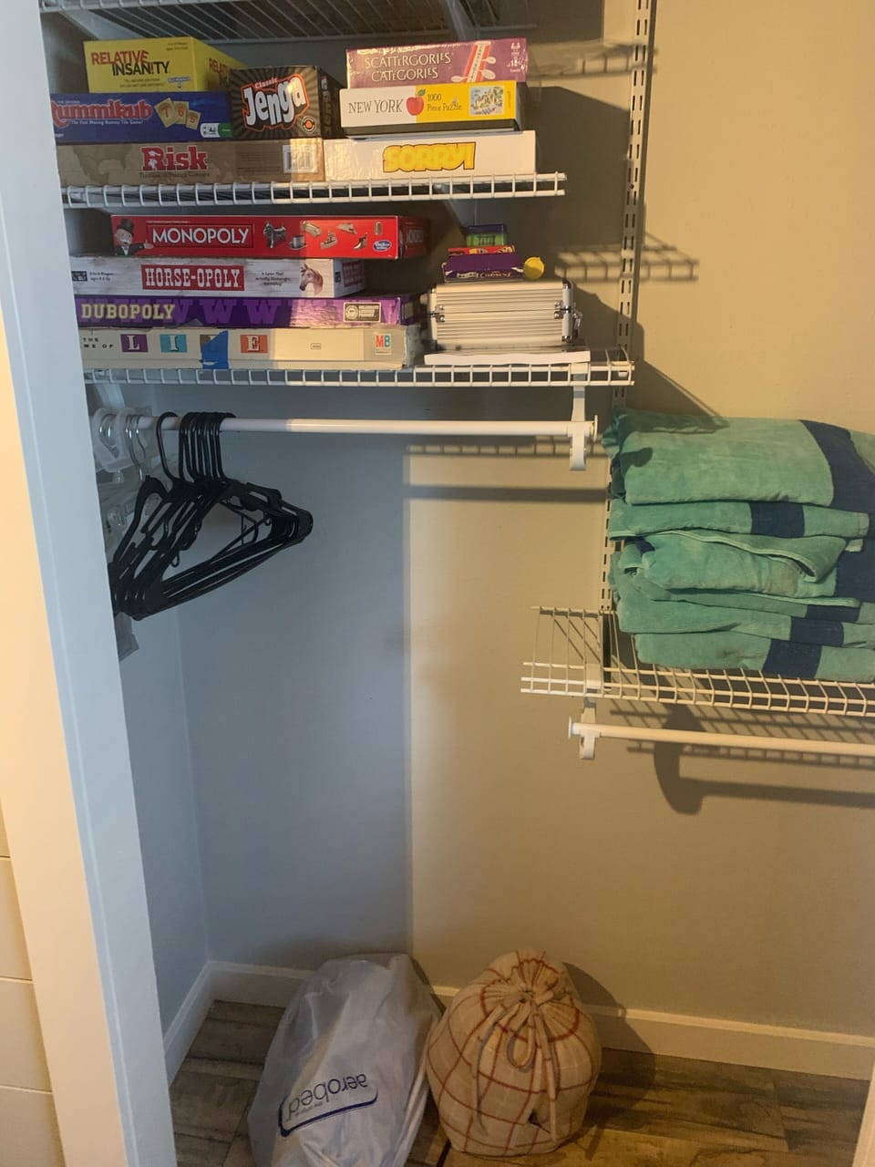 Board games in the closet (please put back after use) and beach towels