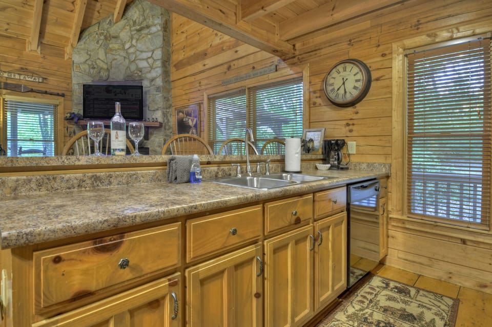 Plenty of counter space with seating to enjoy a meal with a glass of local North Georgia Mountain wine