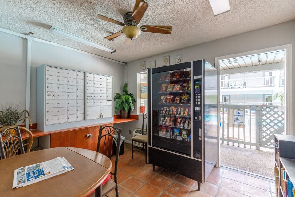 Grab snacks anytime from your convenient lobby vending area, complete with seating and pool access.