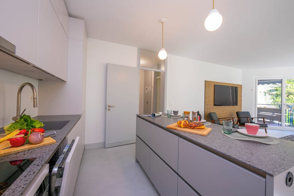 Family Apartment, 1 Bedroom, Balcony, Lakeside (Coloratura) | Private kitchen | Fridge, microwave, oven, stovetop