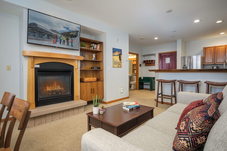 Warm up by the gas fireplace