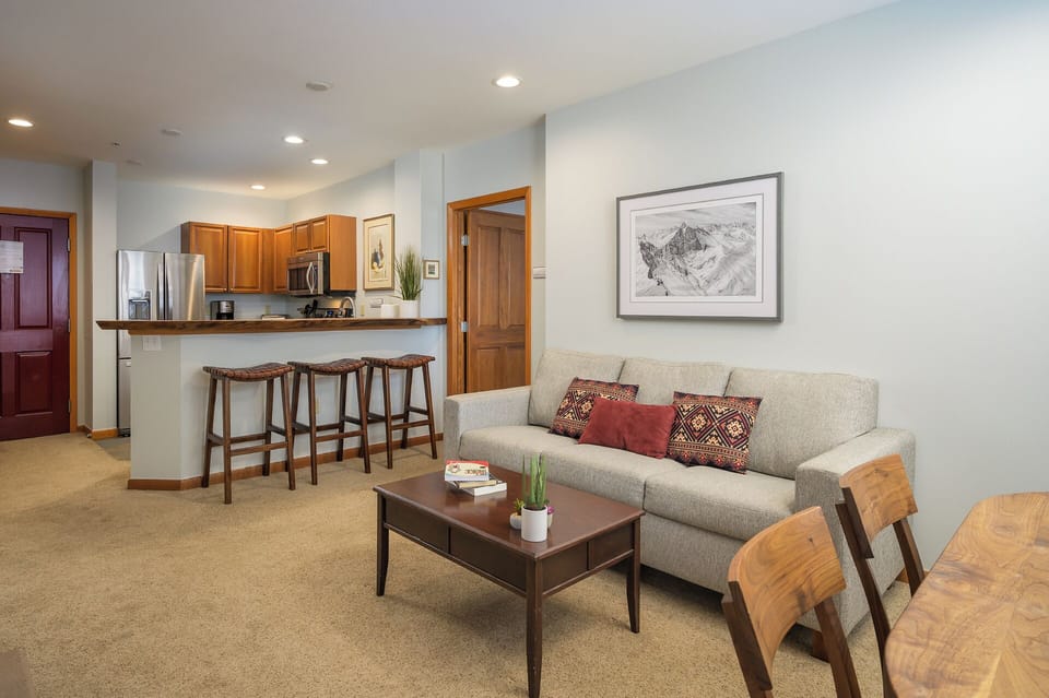 Living area flows into the kitchen