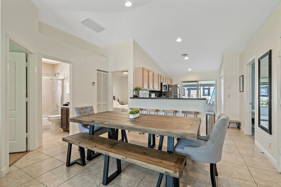 Plenty of space at the table to gather around: eat, laugh, enjoy.