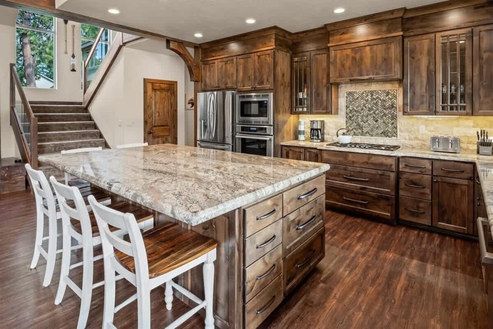 Fully appointed kitchen with commercial grade appliances. 