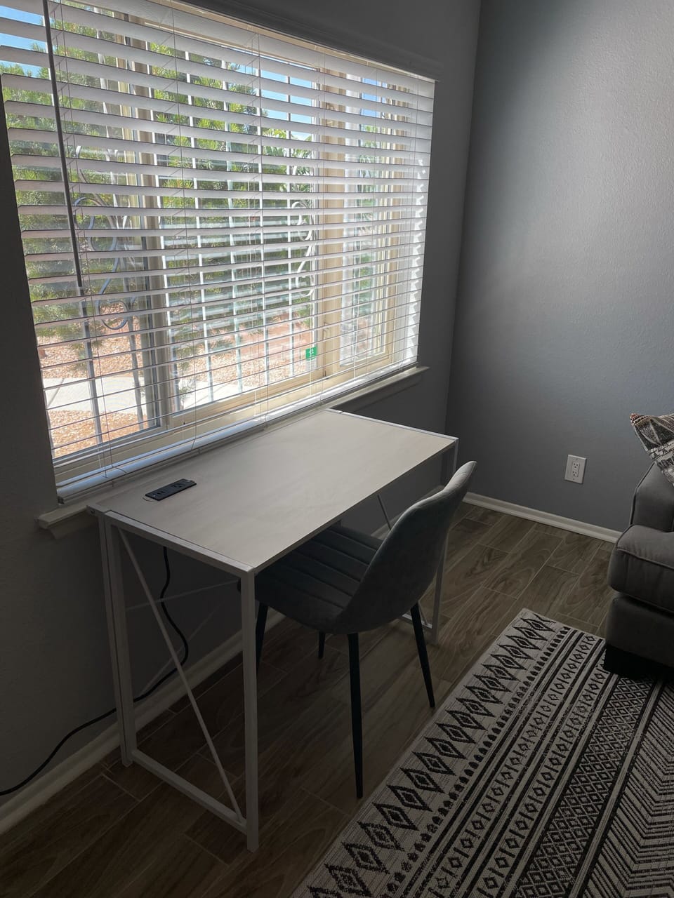 A desk recently added for remote learning or work on the go 