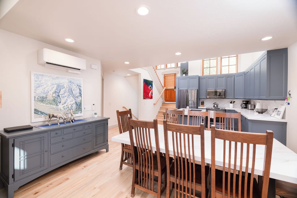 Dining table has seating for 8