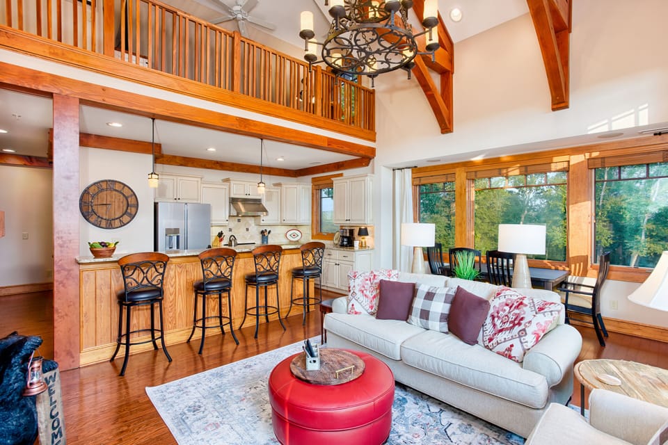 In addition to the dining table, there is bar seating.