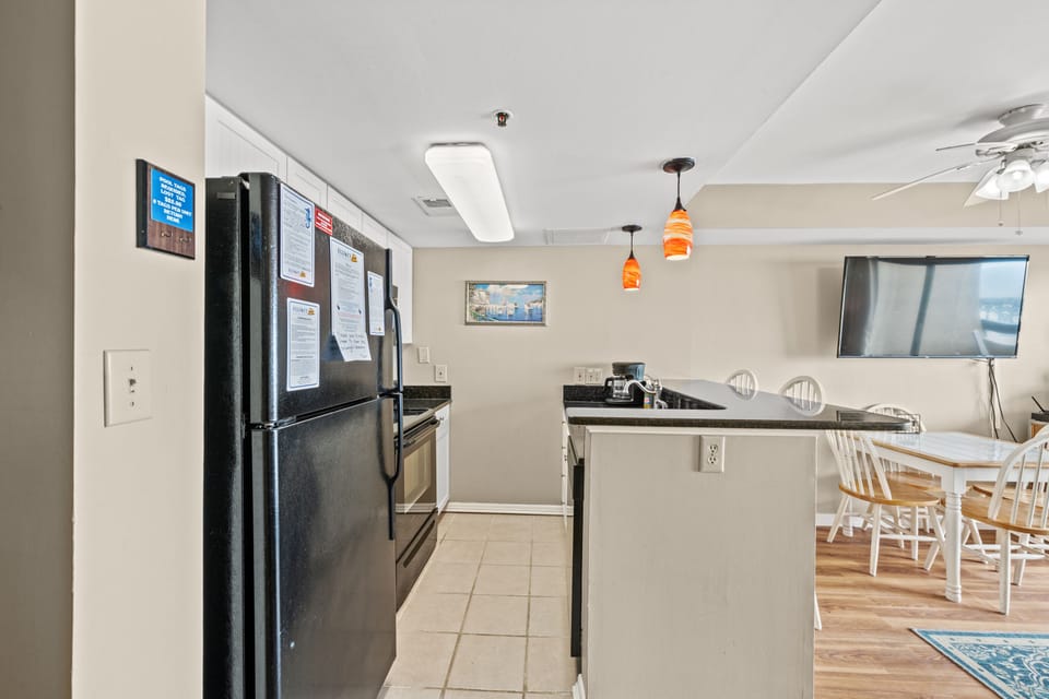 An updated kitchen makes preparing meals a breeze.