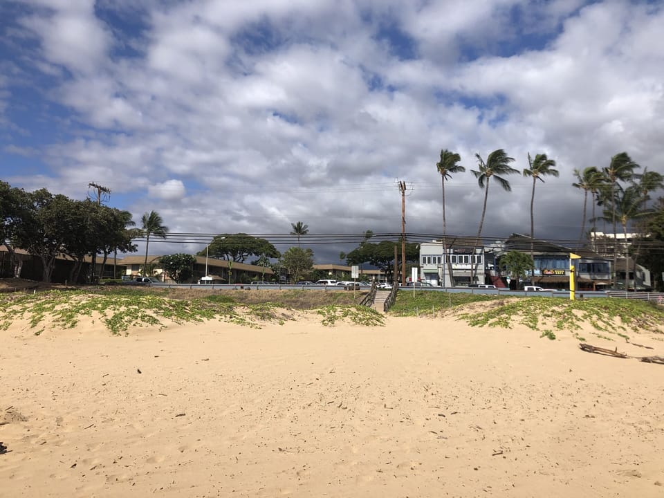 View from the beach of Kihei Kai Nani and Fred's Mexican Restaraunt