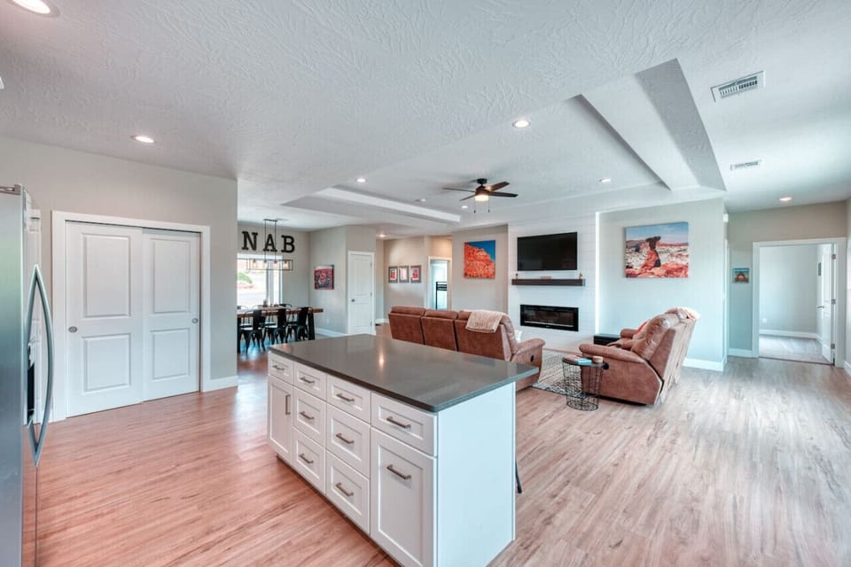 Open concept kitchen, living, dining