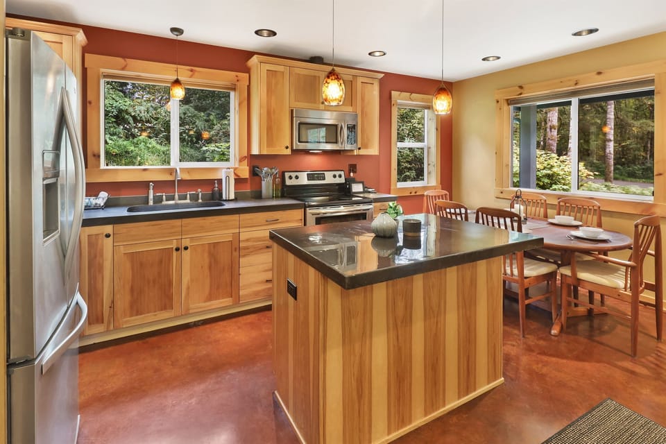 Light and bright kitchen and dining area