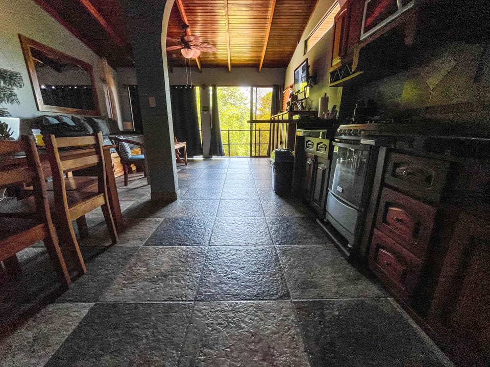 King suite, open concept kitchen/living room area