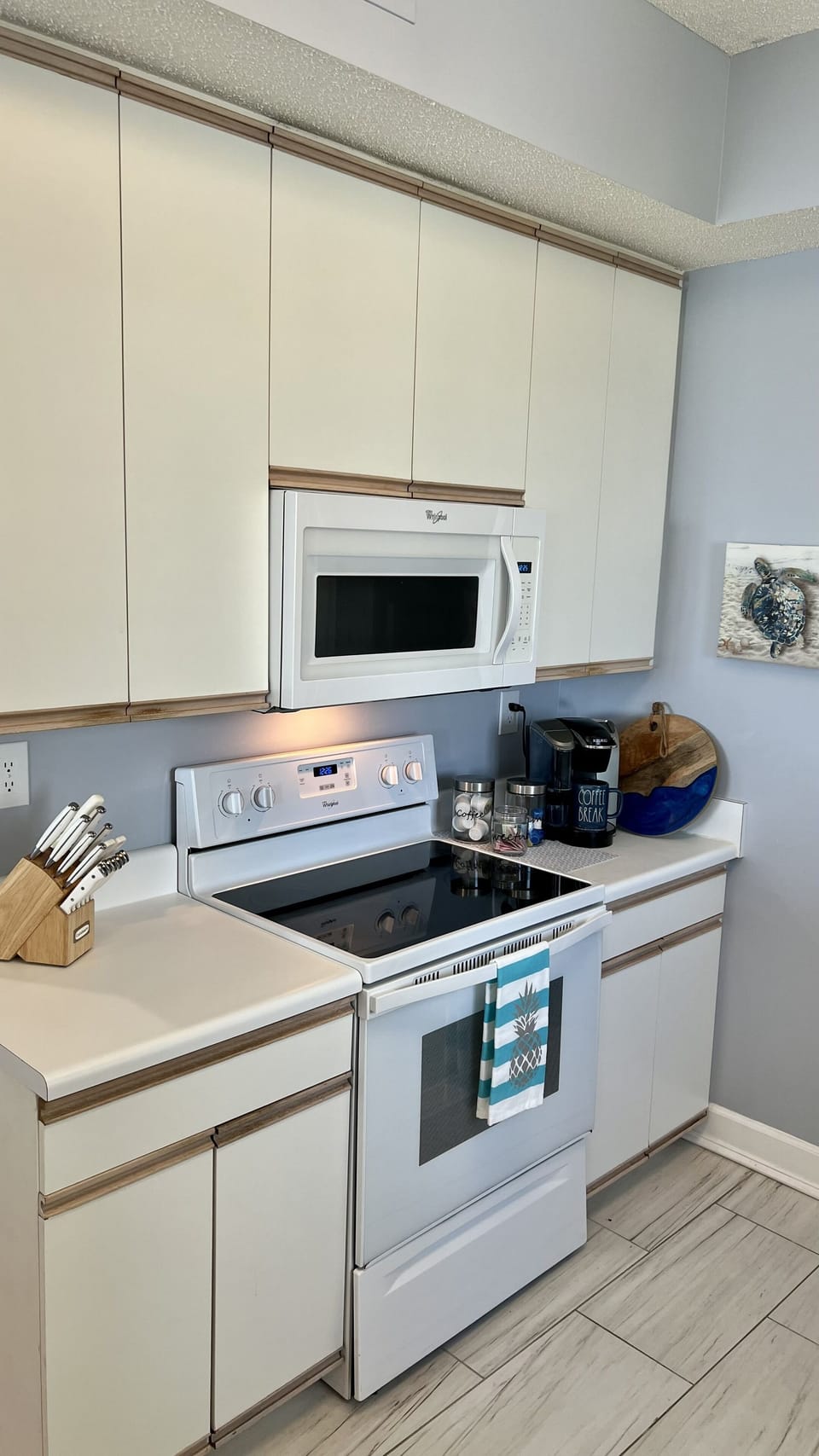 Kitchen - Glass Top Electric Stove. Fully Stocked Kitchen.