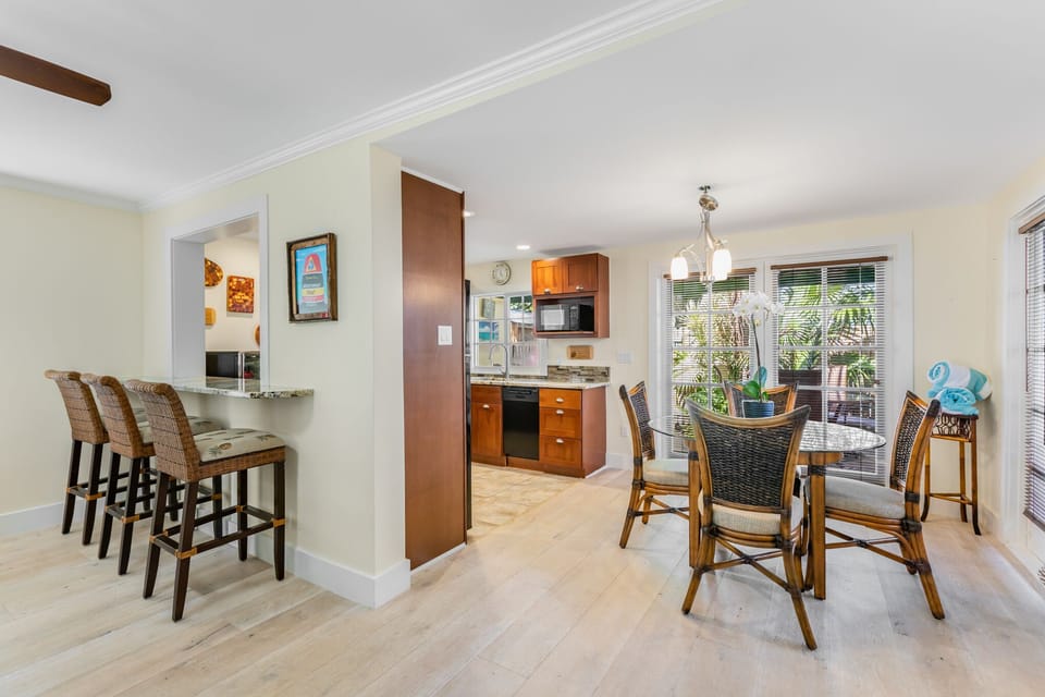 Fully equipped kitchen steps away