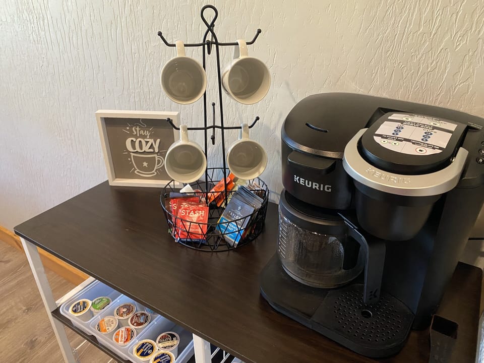 Coffee, tea and hot chocolate bar for mornings and those chilly evenings.