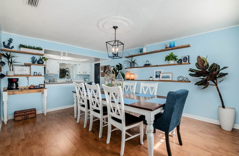 Dining room with stocked coffee bar