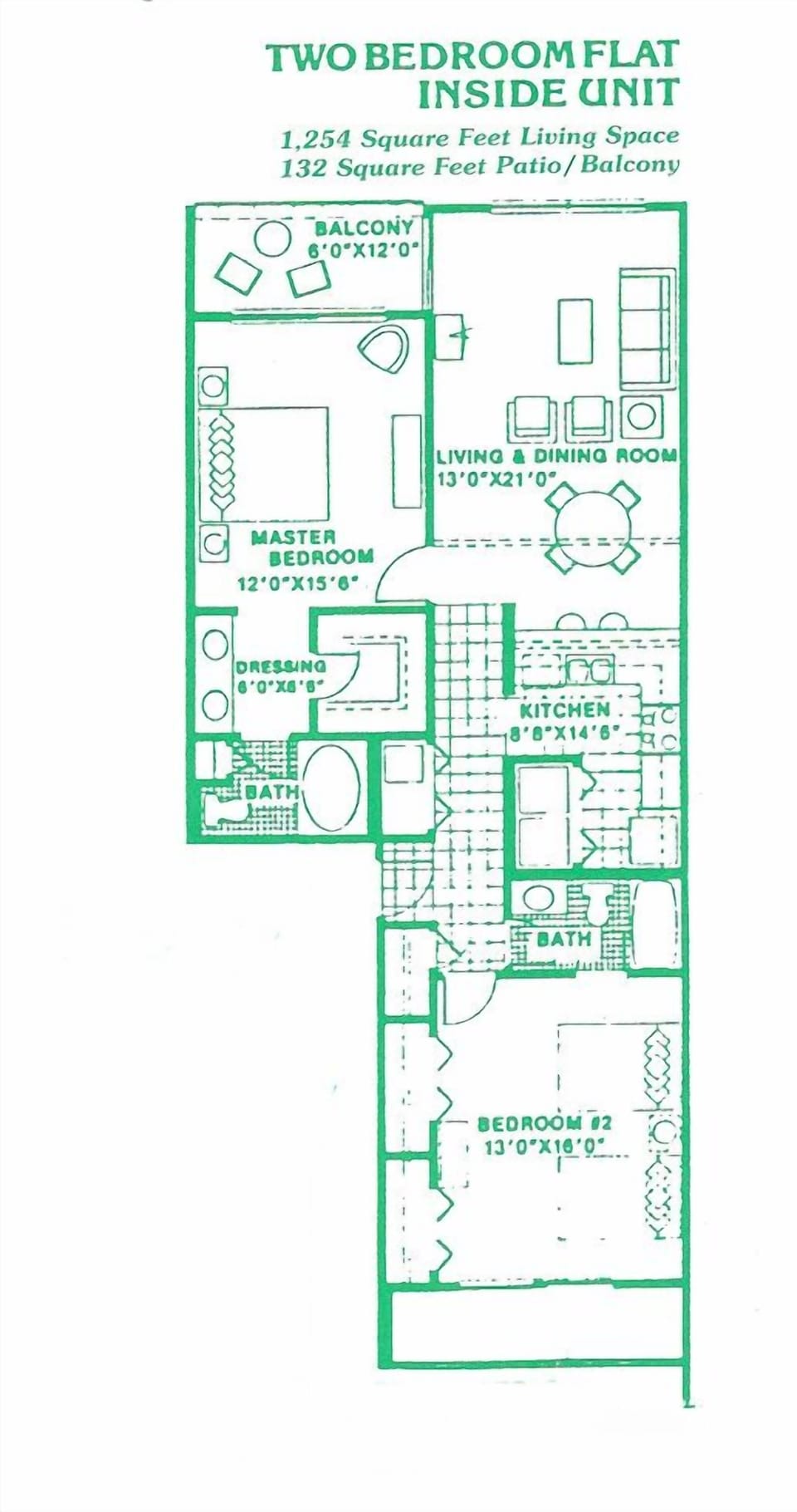 Example Floor Plan-Please see our descriptions and photos for actual furnishings and placement.