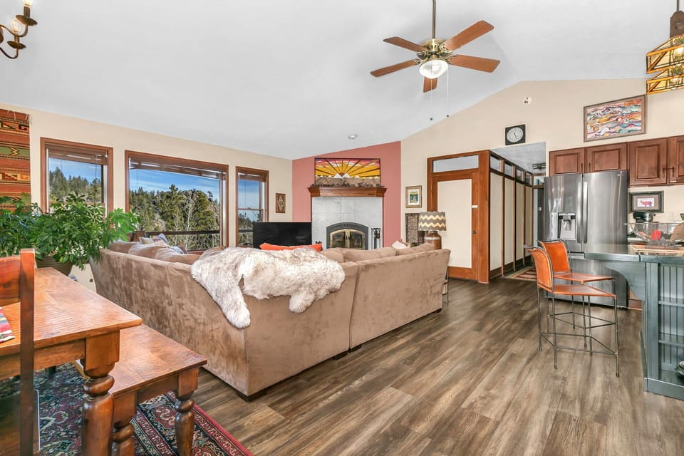 The high ceilings and open space in the living area provides easy access throughout the home.