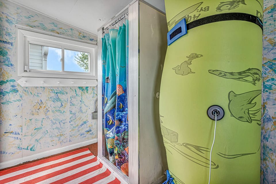 Detached building has 2nd shower and refrigerator + aqua mat & yard games!