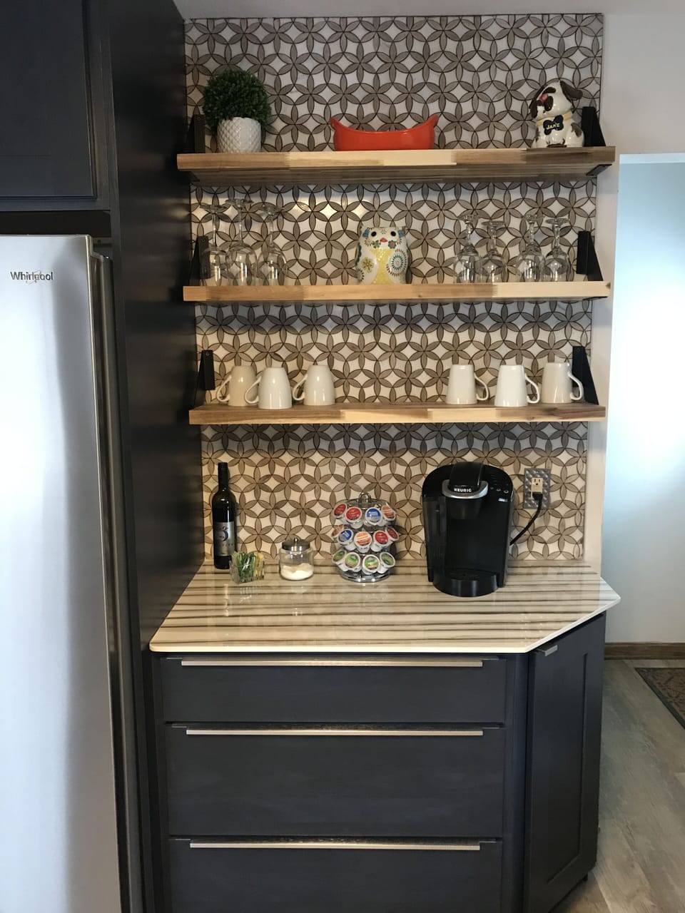 Enjoy the coffee bar. Stocked with a kerig and a few starter pods