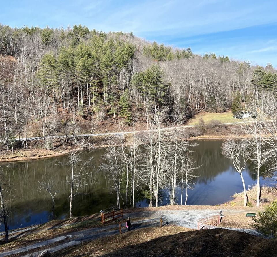 Winter view of the lake at the cabin.