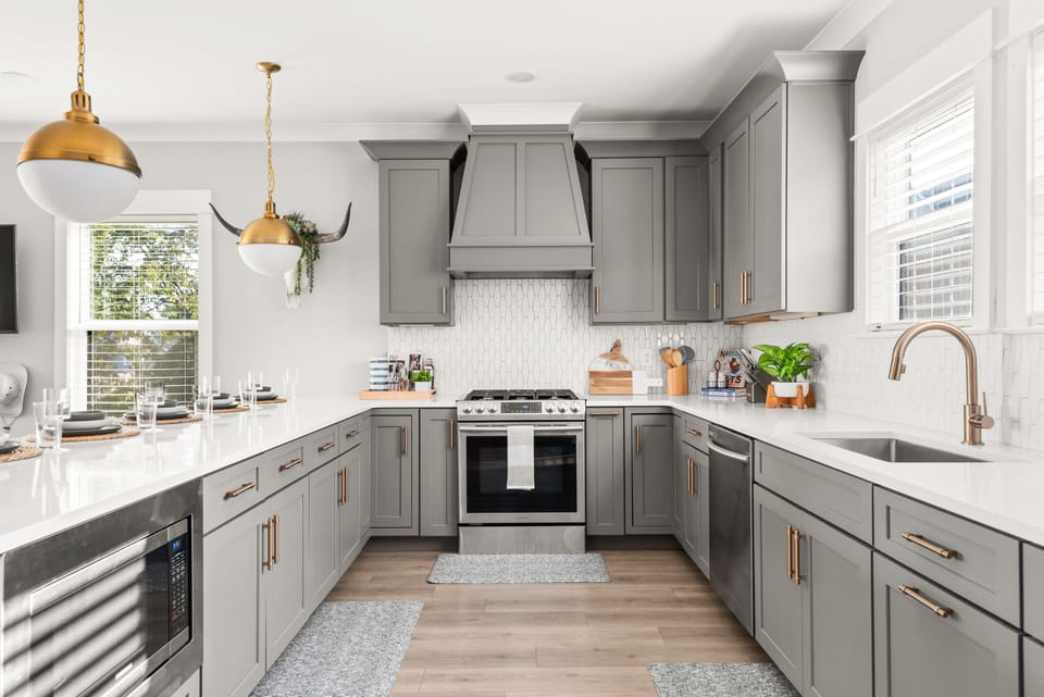 Fully-furnished kitchen, with everything you need to eat, drink, and be merry.