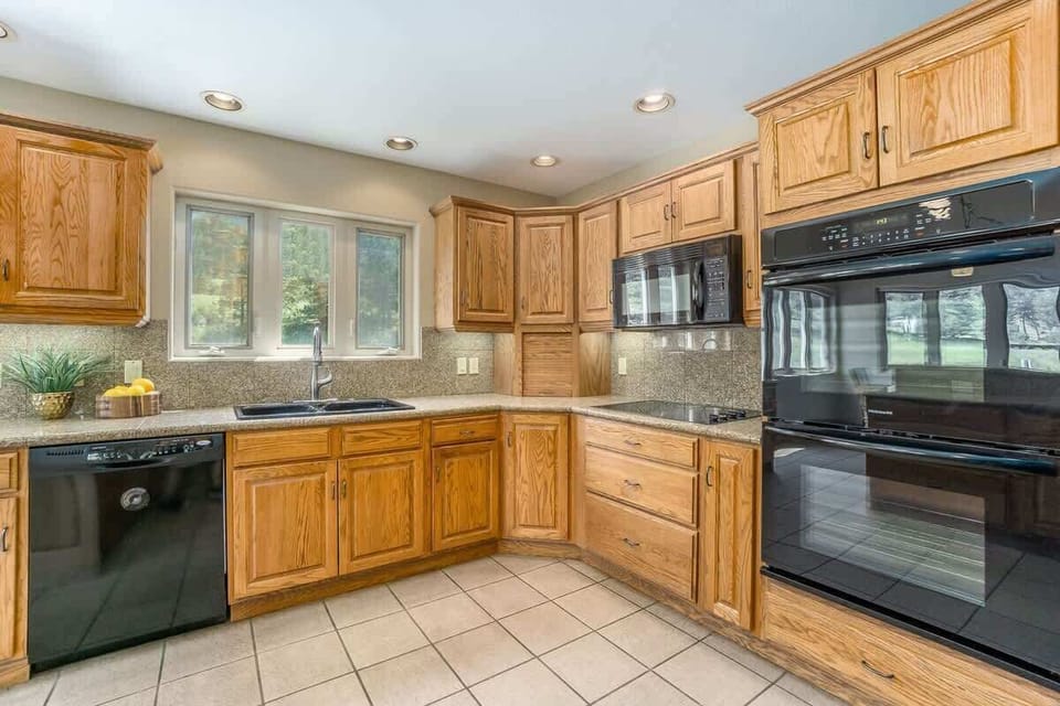 Kitchen oven, microwave and stove top