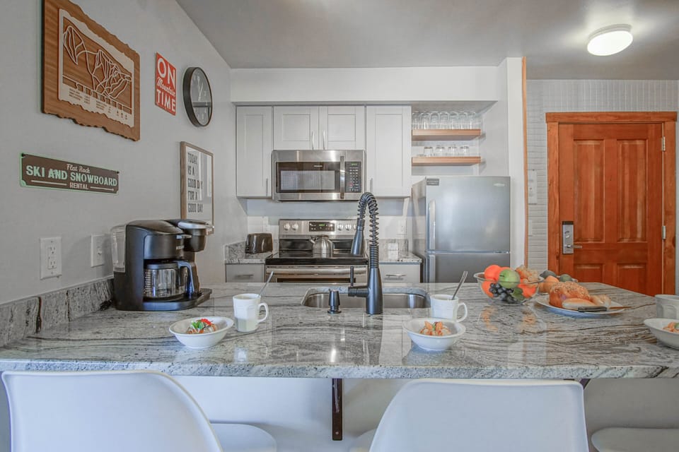 Kitchen provides both a drip coffee maker and a Keurig