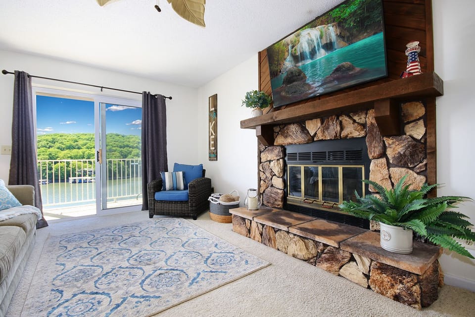 Living room with sliding door to deck
