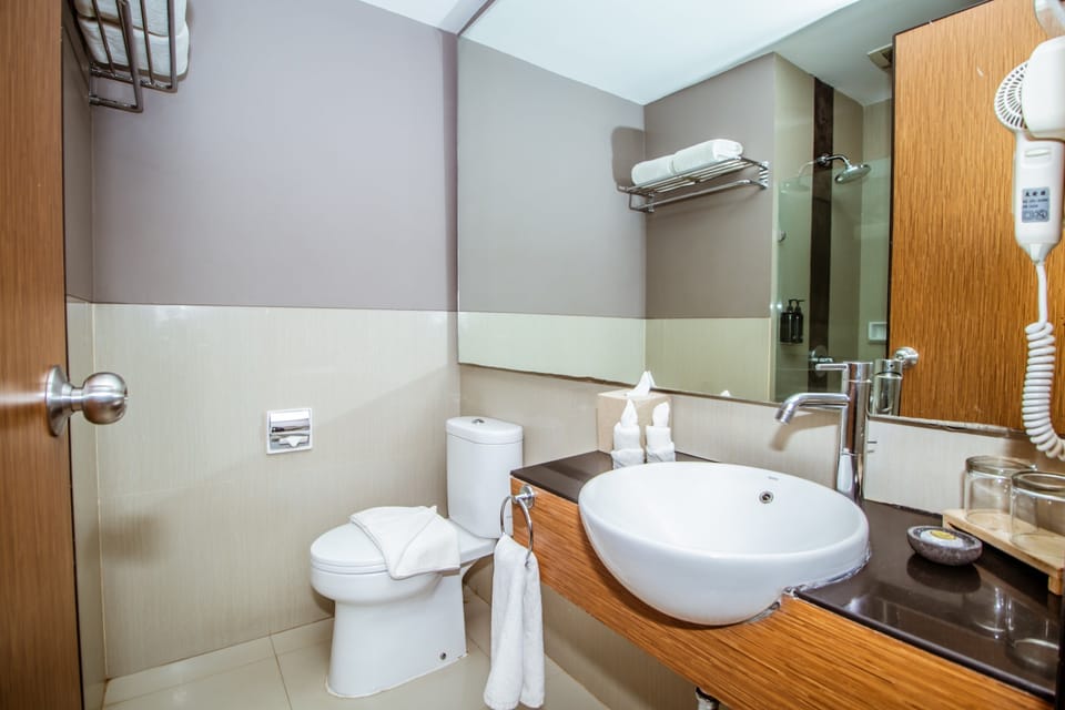 Shower, free toiletries, towels