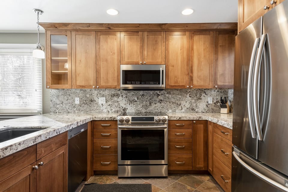 Stainless steel appliances in the kitchen