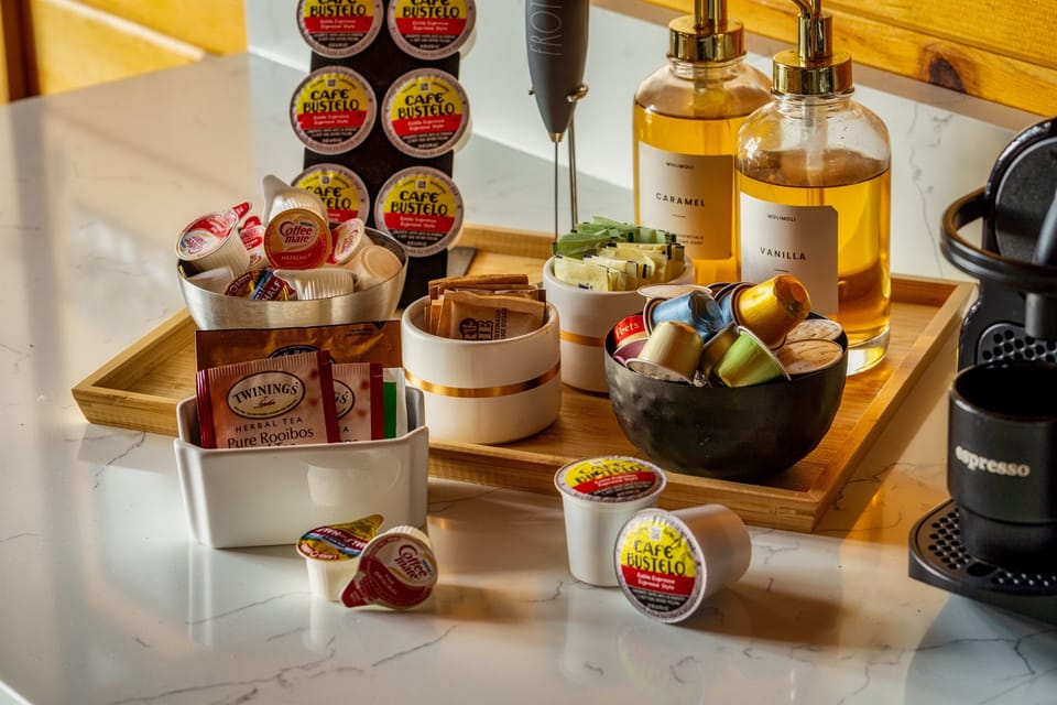 Our coffee bar has all the fixings for your morning or afternoon coffee!