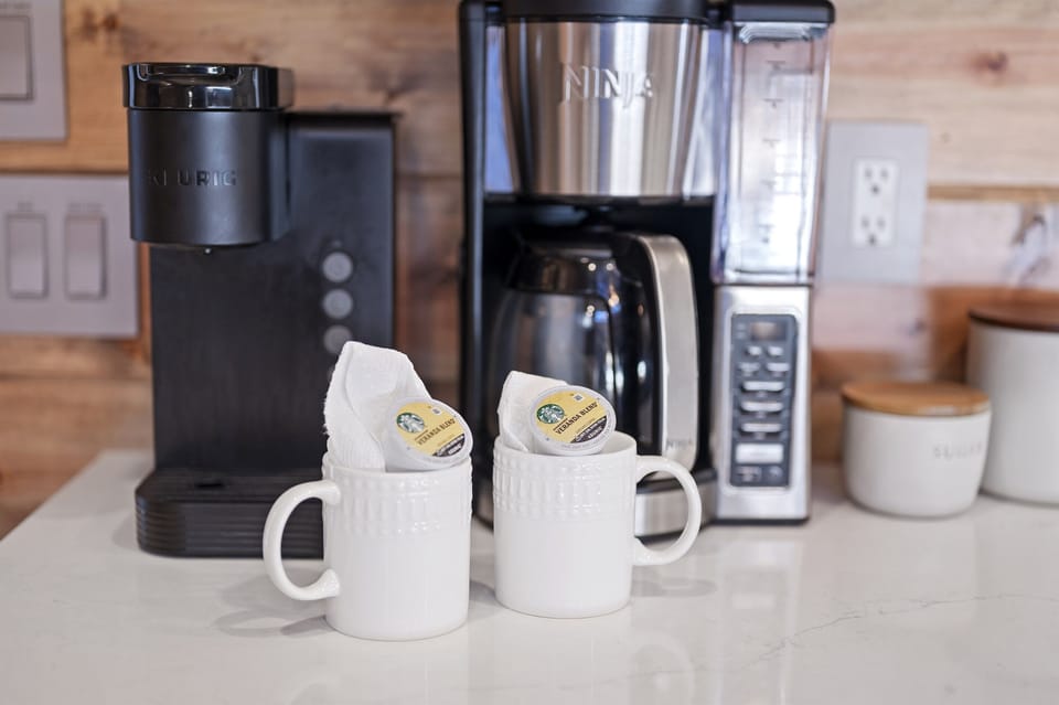 Coffee station ready for slow mornings at the cabin.