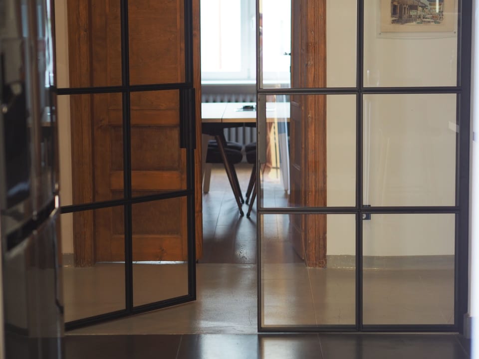Living Room viewed through Loft Doors 