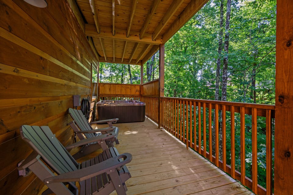 Outdoor deck seating and private hot tub