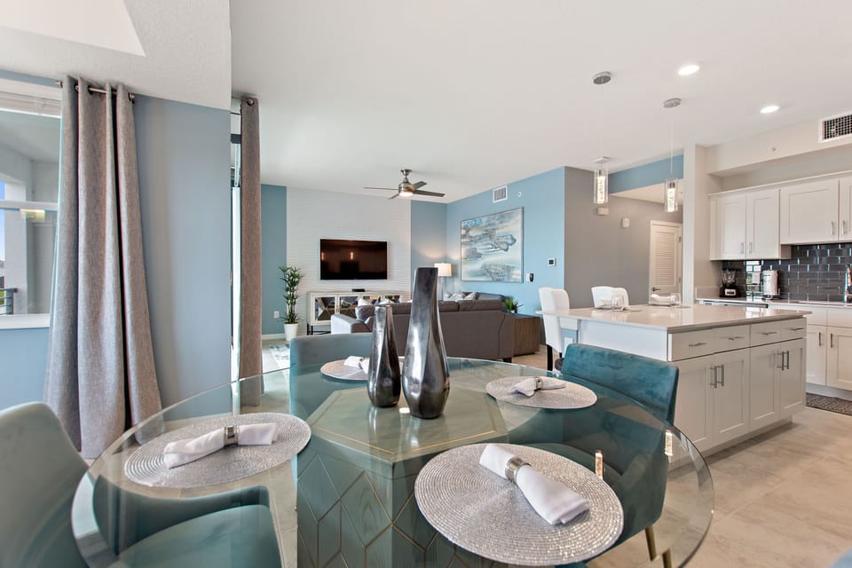 Elegant and comfortable dining set with a glass table